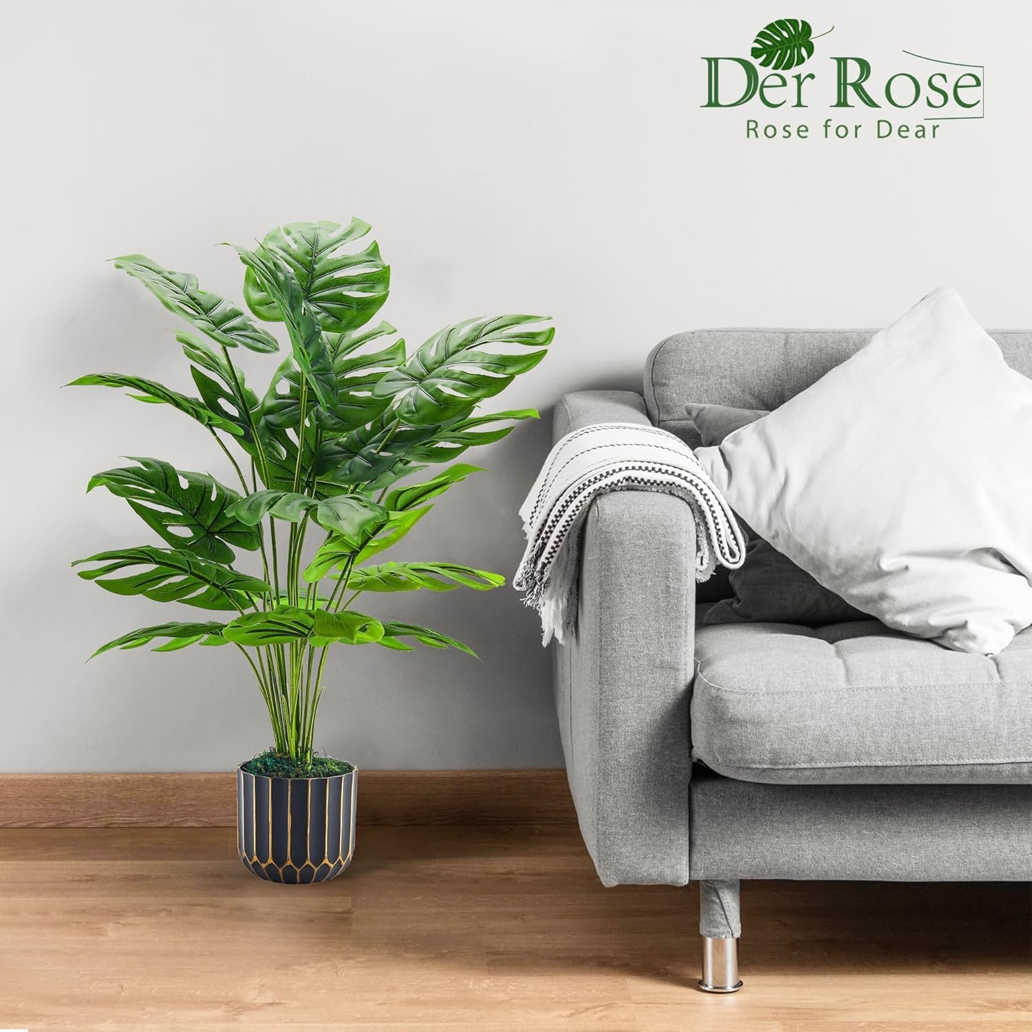 Der Rose Fake Plants Artificial Plants Tall 71cm Adjustable Faux Monstera Plants Indoor Outdoor for Home Bedroom Living Room Bathroom Decor