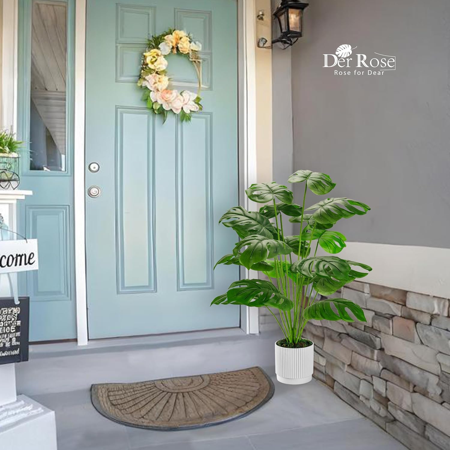 Der Rose Fake Plants Artificial Plants Tall 71cm Adjustable Faux Monstera Plants Indoor Outdoor for Home Bedroom Living Room Bathroom Decor