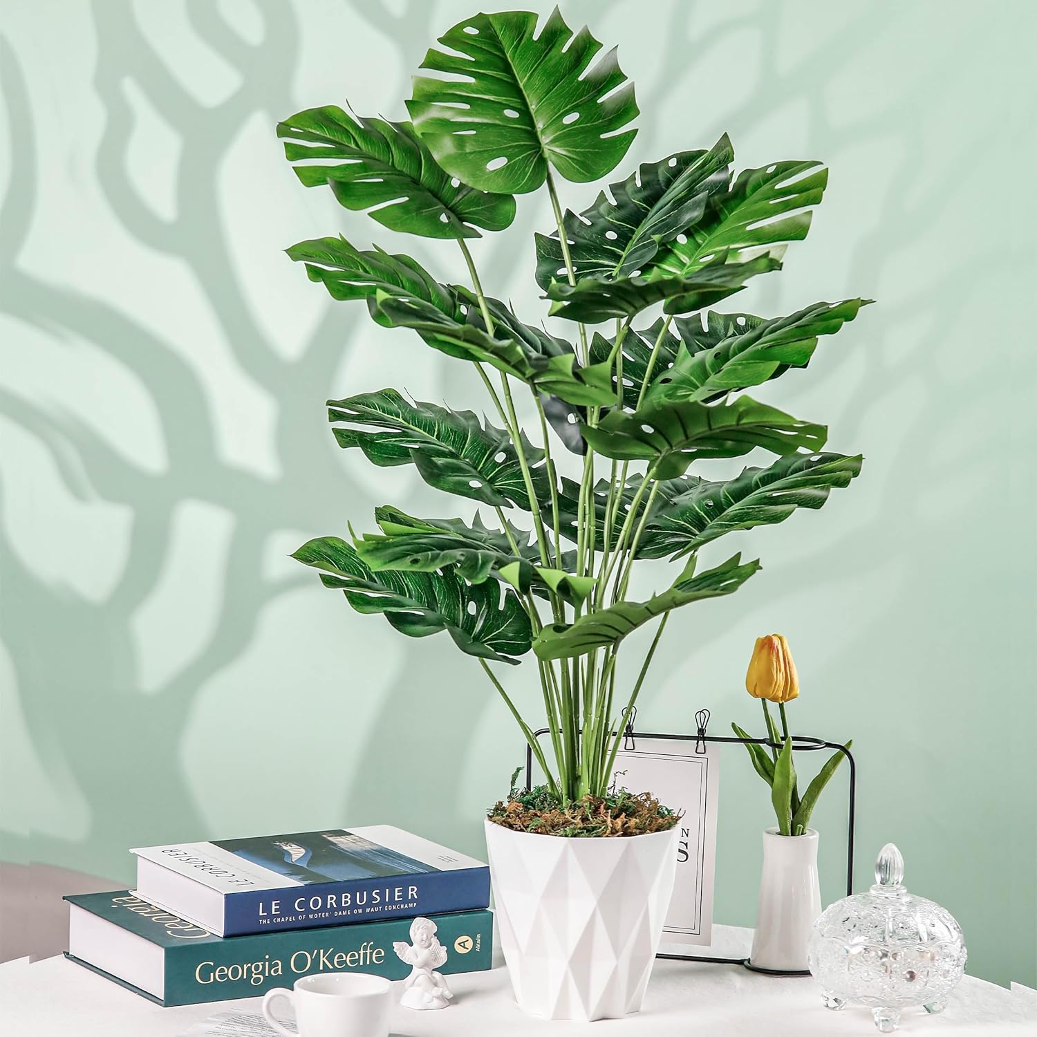 Der Rose 28" Tall Fake Plants Large Artificial Monstera Faux Potted Plants Indoor with White Pot for Home Office Living Room Decor