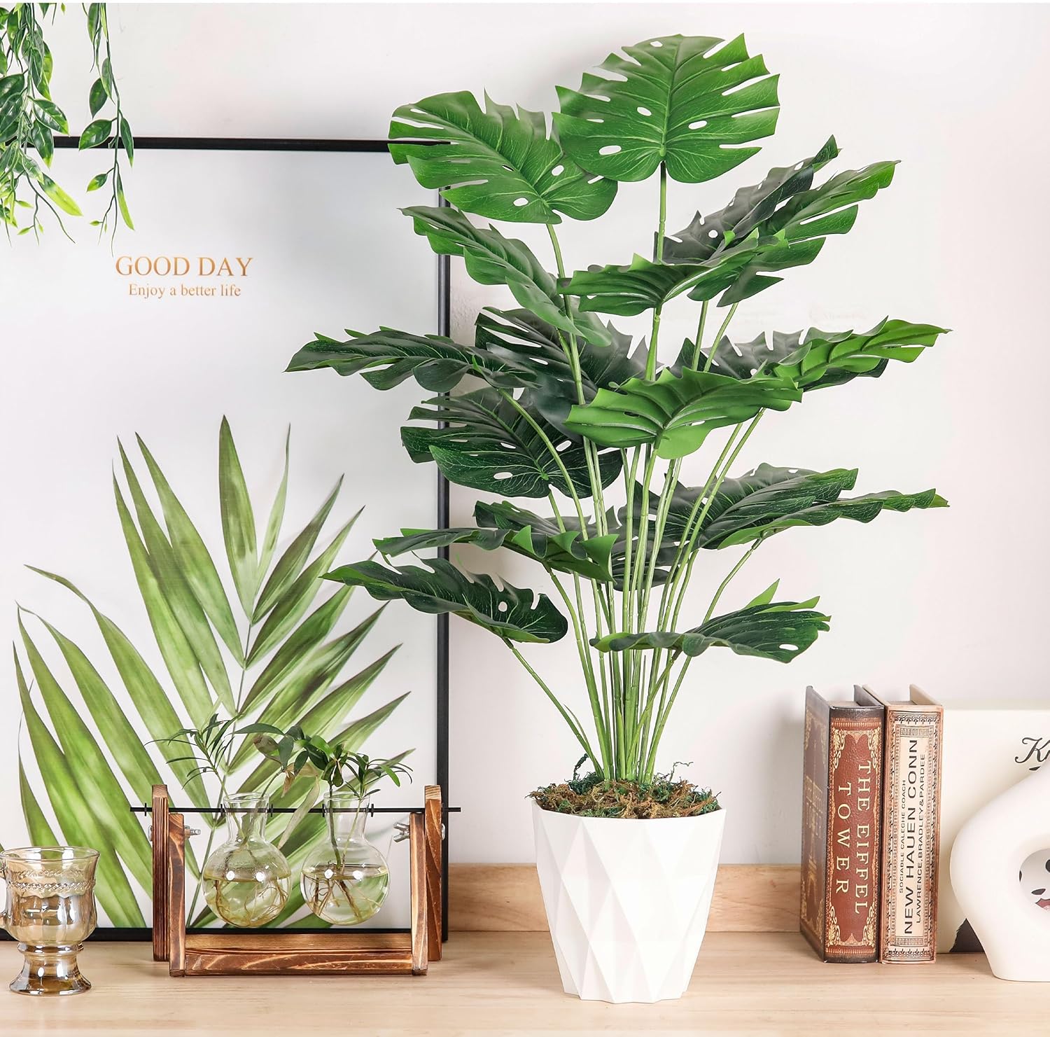 Der Rose 28" Tall Fake Plants Large Artificial Monstera Faux Potted Plants Indoor with White Pot for Home Office Living Room Decor