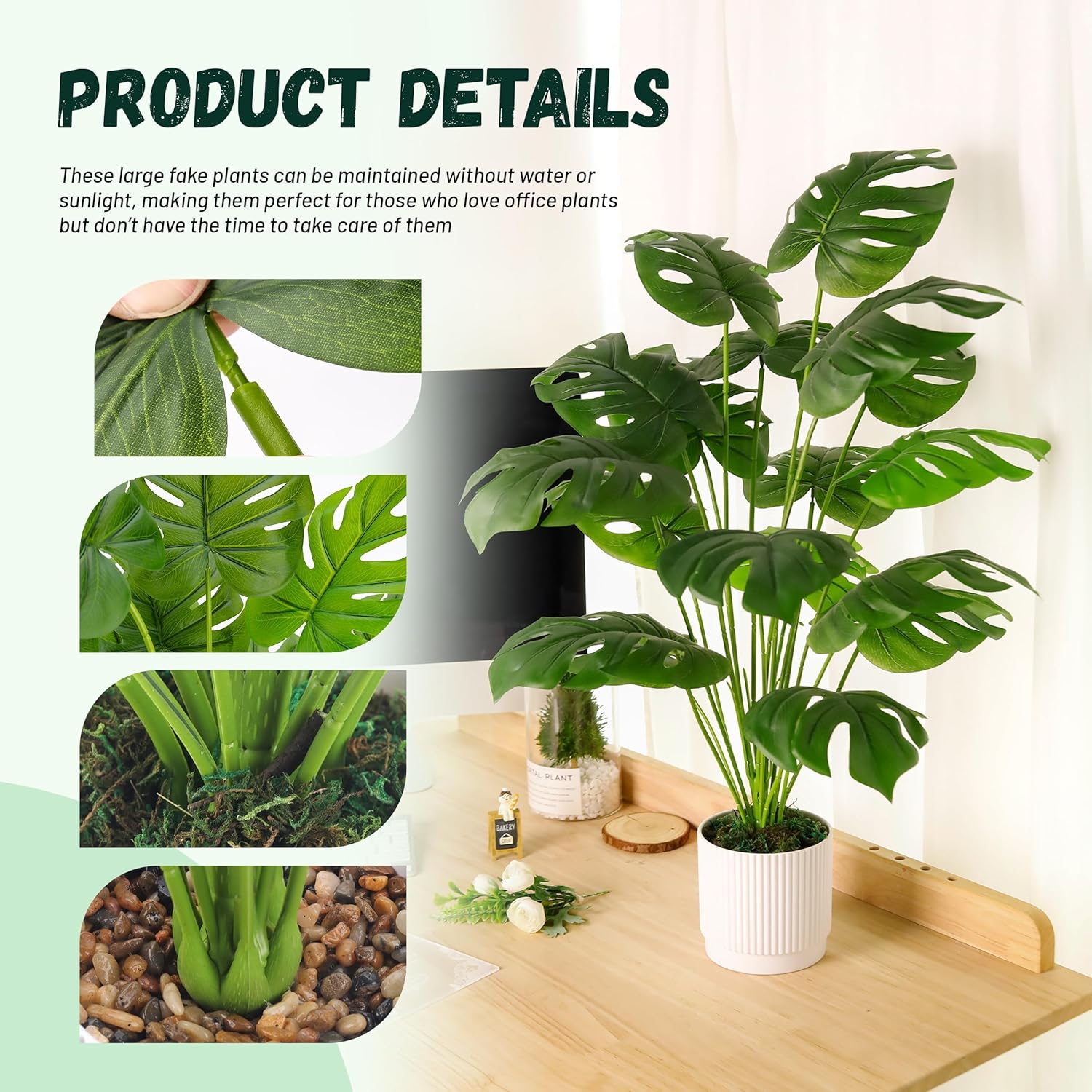 Der Rose Fake Plants Artificial Plants Tall 71cm Adjustable Faux Monstera Plants Indoor Outdoor for Home Bedroom Living Room Bathroom Decor