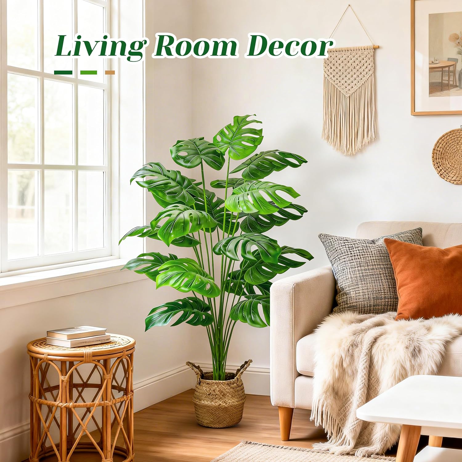 Der Rose 44" Tall Fake Plants with Basket Large Artificial Monstera Plants Indoor, Easy Assembly Faux Tree for Outdoor Office Living Room Bedroom Home Apartment Decor