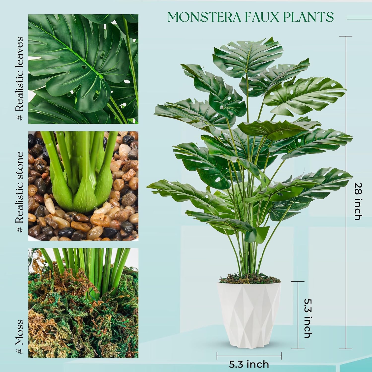 Der Rose 28" Tall Fake Plants Large Artificial Monstera Faux Potted Plants Indoor with White Pot for Home Office Living Room Decor