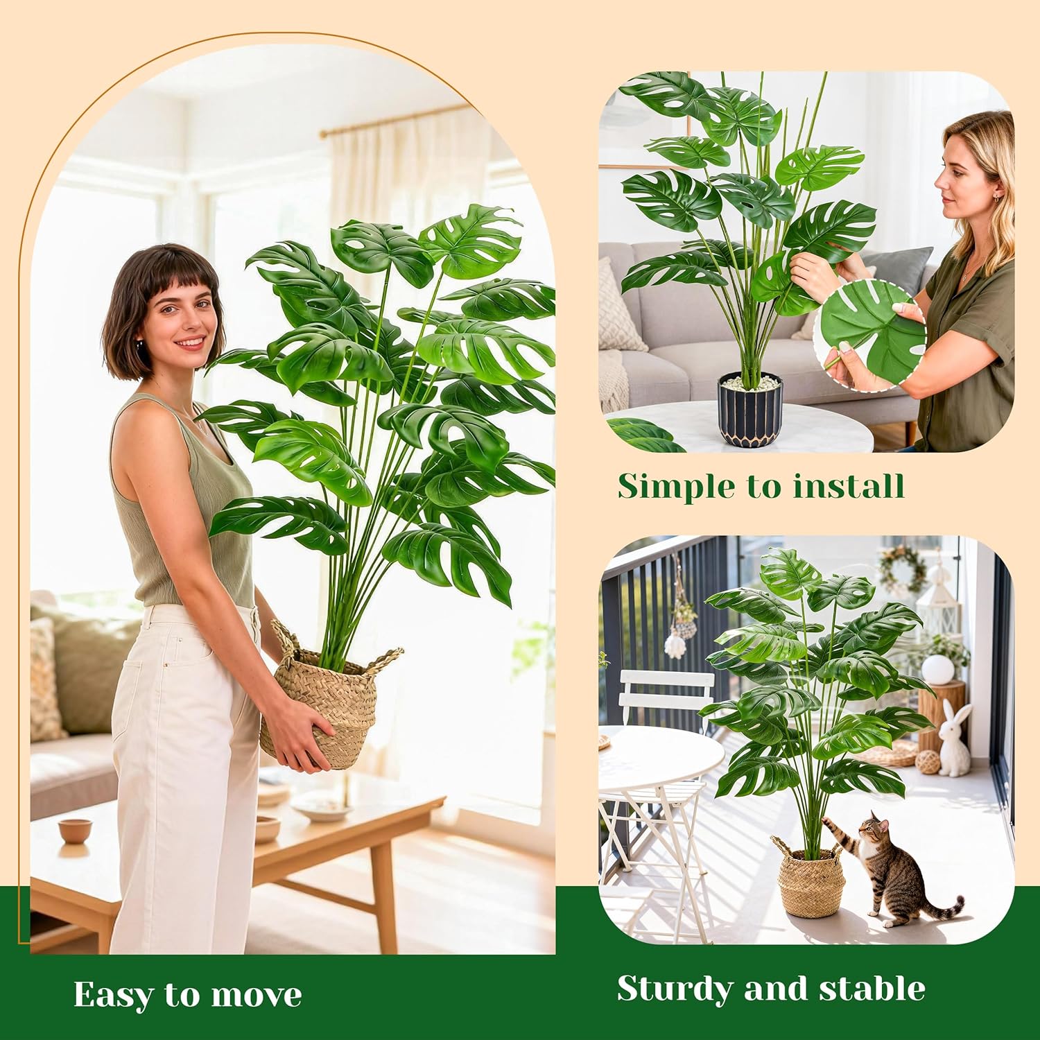 Der Rose 44" Tall Fake Plants with Basket Large Artificial Monstera Plants Indoor, Easy Assembly Faux Tree for Outdoor Office Living Room Bedroom Home Apartment Decor